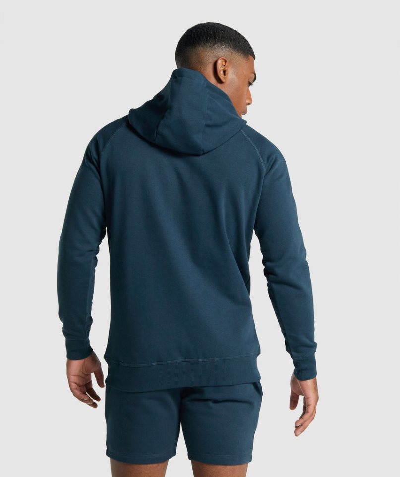 Men's Gymshark Crest Hoodie Navy | CA 50AD31